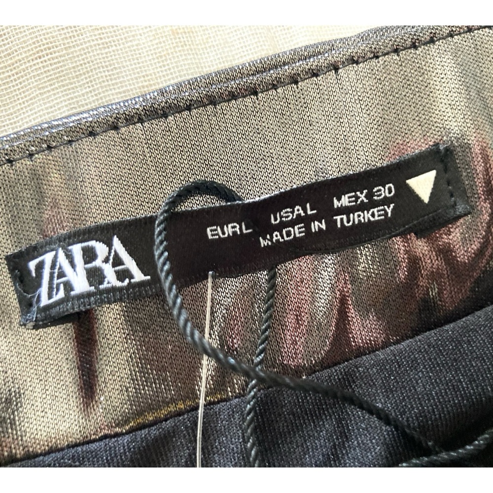RELISTED NWOT Zara Metallic Gunmetal Wrap Style Tie Waist Mini Skirt - Picture 5 of 15